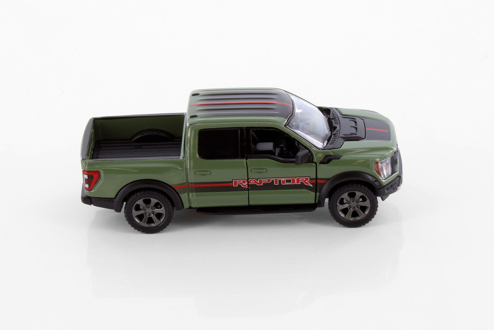 2022 Ford F-150 Raptor Pickup Truck, Green - Kinsmart 5436DF - 1/46 scale Diecast Model Toy Car