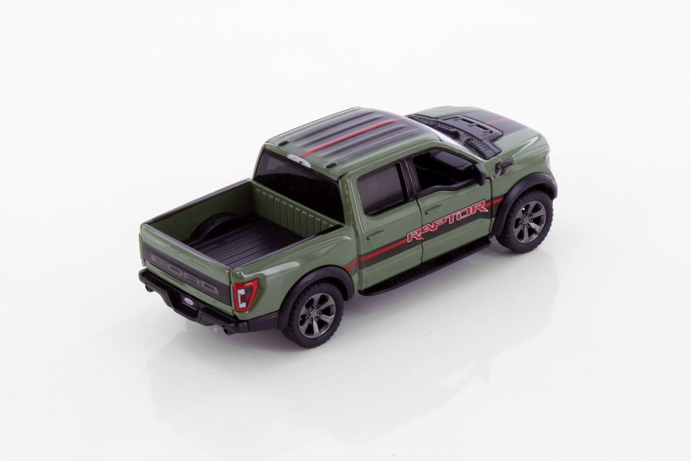 2022 Ford F-150 Raptor Pickup Truck, Green - Kinsmart 5436DF - 1/46 scale Diecast Model Toy Car