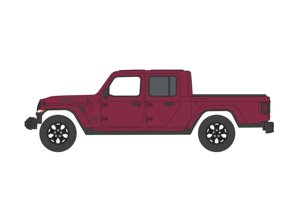 2021 Jeep Gladiator Willys, Burgundy - Greenlight 61020F/48 - 1/64 Scale Diecast Model Toy Car