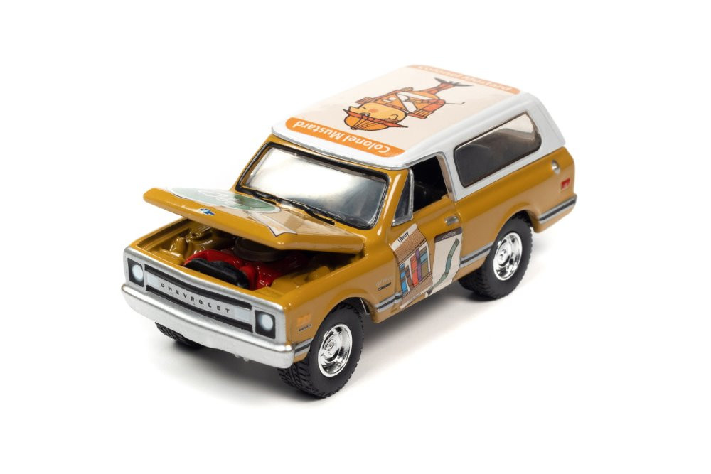 1970 Chevy Blazer with Colonel Mustard Poker Chip, Clue - Johnny Lightning - 1/64 Scale Diecast Car