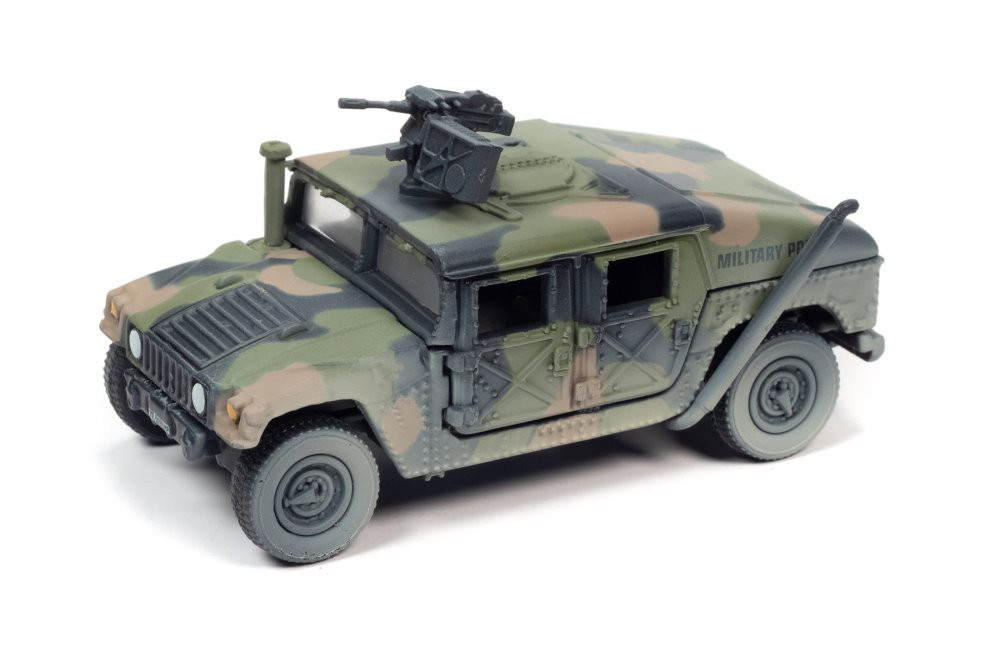M1025 HMMWV Armament Carrier HUMVEE 4-CT Armored Fastback, Battle Worn Camo Green - Johnny Lightning - 1/64 scale Diecast Model Toy Car