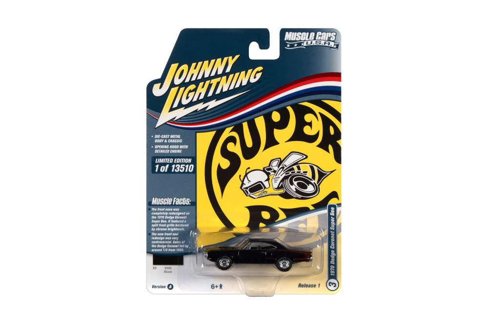1970 Dodge Coronet Super Bee, Black - Johnny Lightning