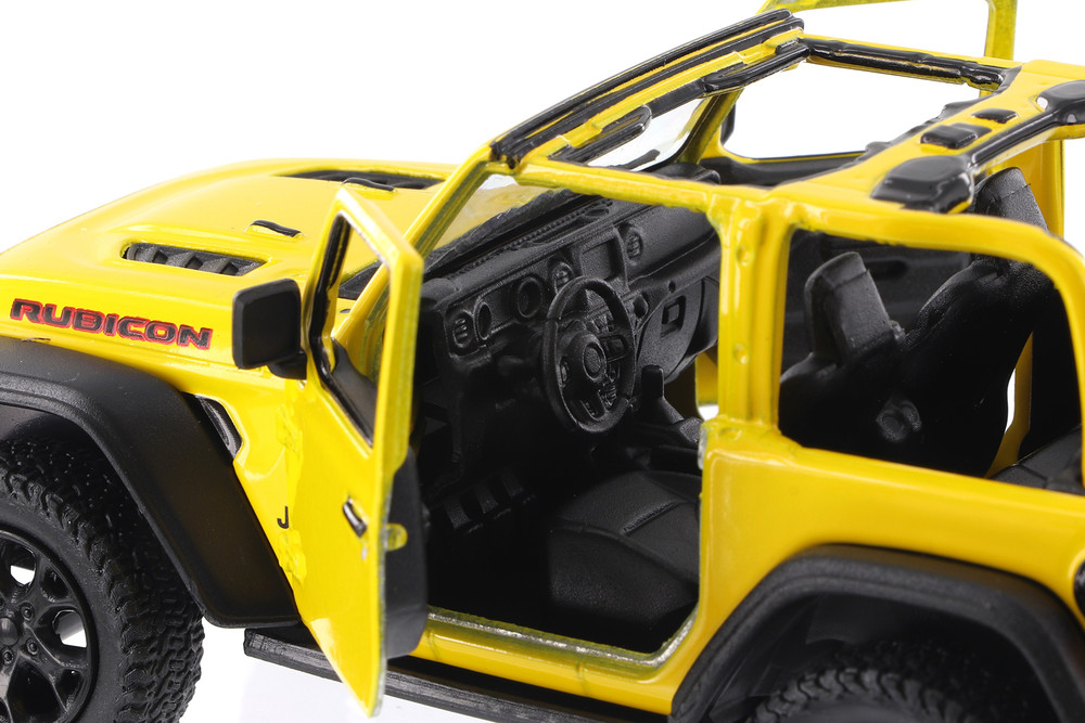 2018 Jeep Wrangler Rubicon Open Top, Yellow - Kinsmart 5412DA/YL - 1/34 scale Diecast Model Toy Car