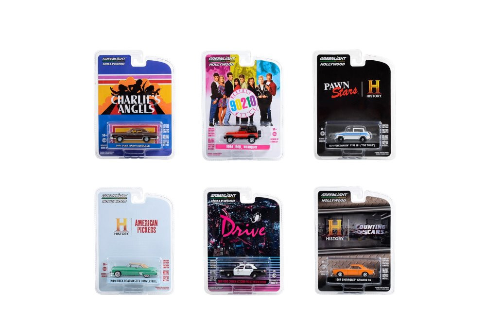 Greenlight Hollywood Series 37 Diecast Car Set - Box of 6 assorted 1/64 Scale Diecast Model Cars