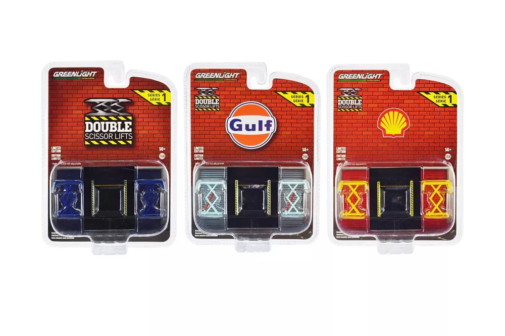 Greenlight Auto Body Shop - Automotive Double Scissor Lifts Series 1 Accessory Set - Box of 6 assorted 1/64 Scale Diecast Lifts