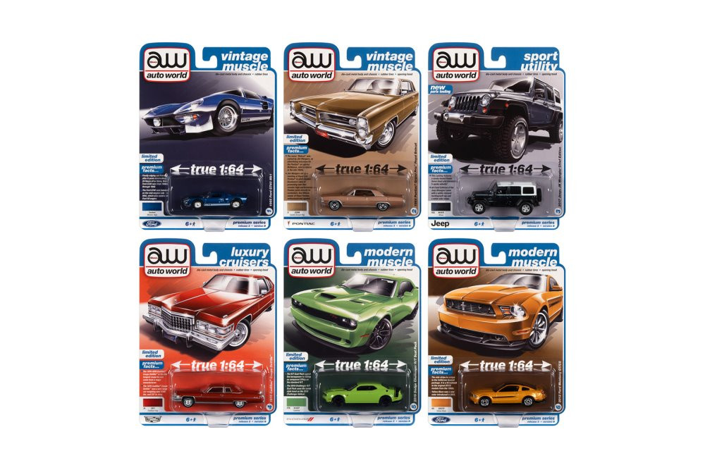 Auto World Premium 2022 Release 3 Set B Diecast Car Set - Box of 6 assorted 1/64 Scale Diecast Model Cars