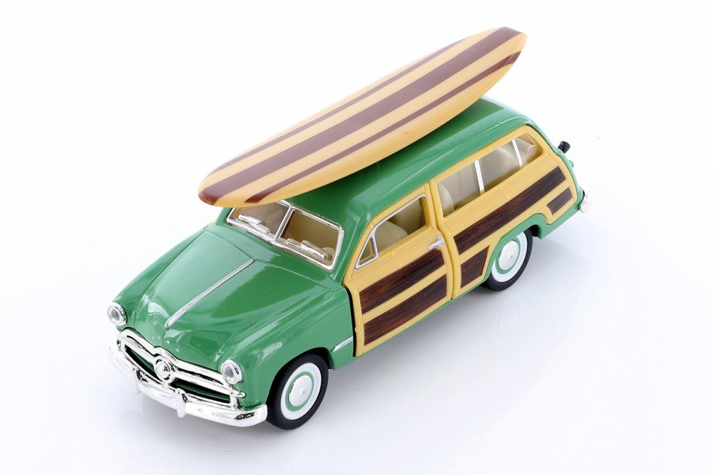 1949 Ford Woody Wagon with Surfboard Hardtop, Green - Kinsmart 5402DS1 - 1/40 scale Diecast Model Toy Car