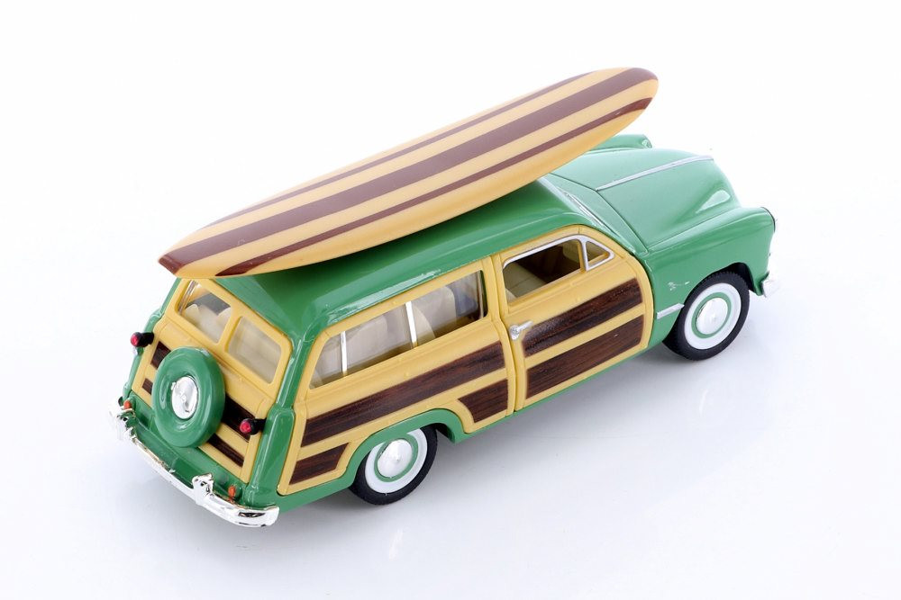 1949 Ford Woody Wagon with Surfboard Hardtop, Green - Kinsmart 5402DS1 - 1/40 scale Diecast Model Toy Car