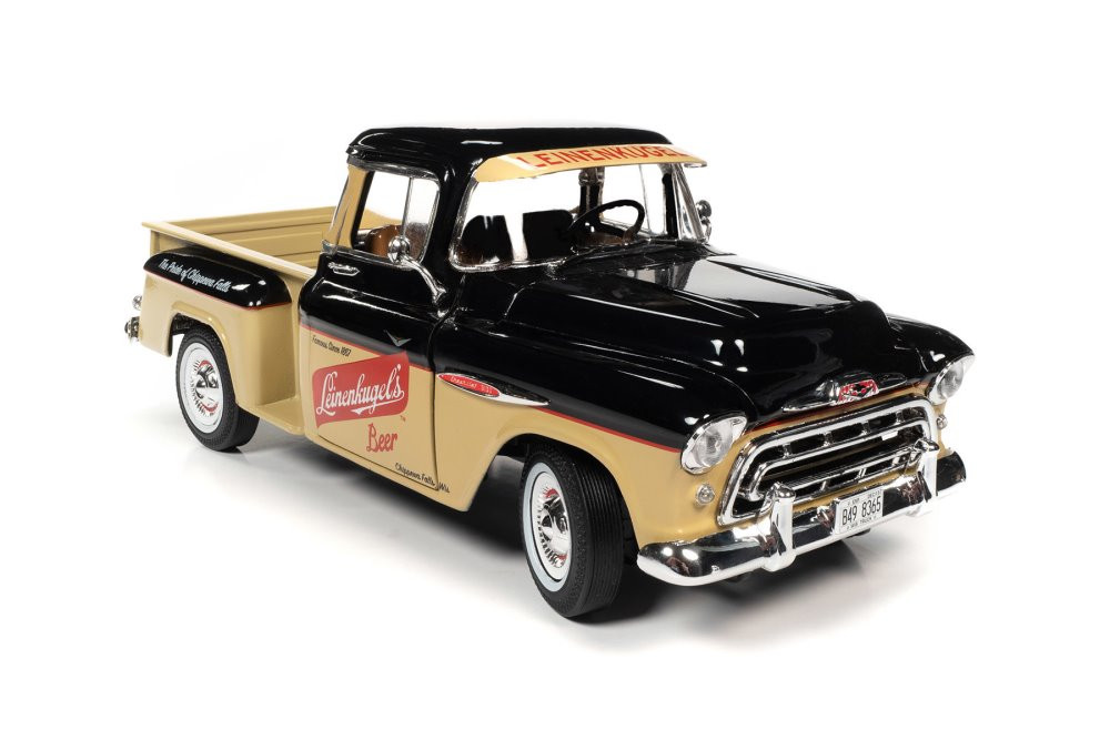 1957 Chevy 3100 Stepside Pickup, Leinenkugle's Beer - Auto World AW311 - 1/18 Scale Diecast Car