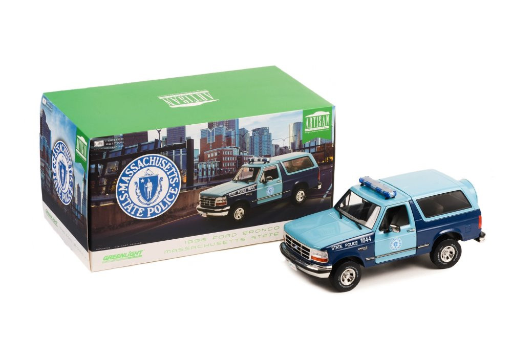 Massachusetts State Police 1996 Ford Bronco XLT - Greenlight 19120 - 1/18 Scale Diecast Car