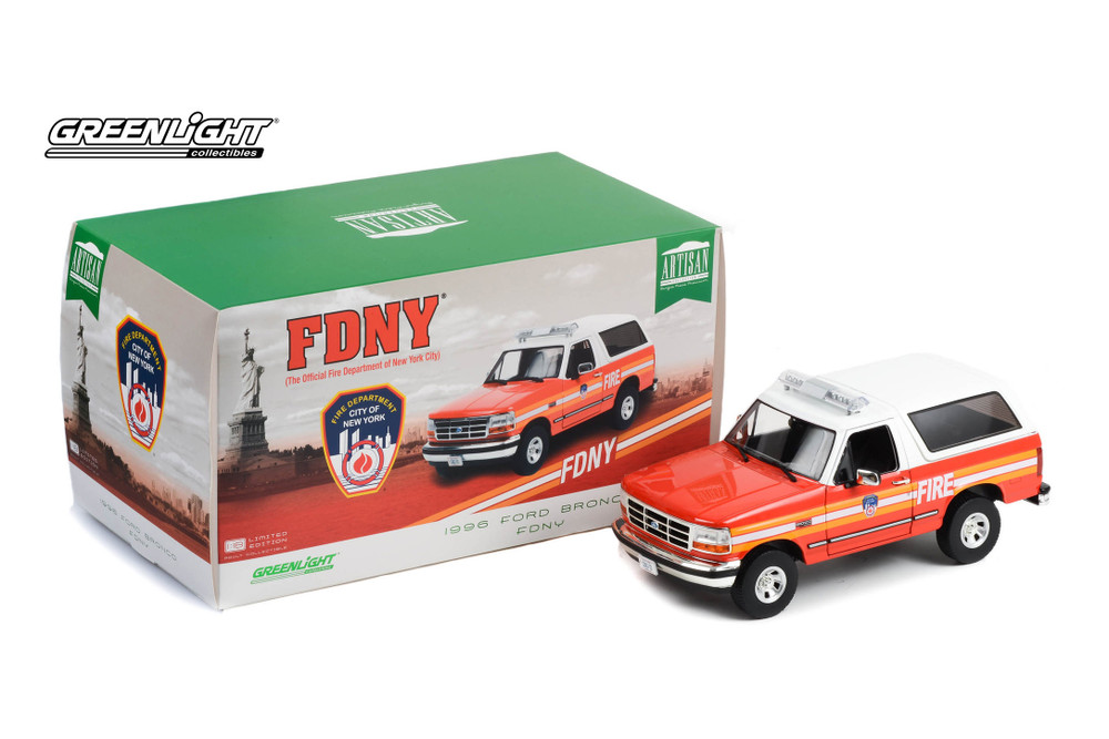 FDNY 1996 Ford Bronco, Red /White - Greenlight 19118 - 1/18 Scale