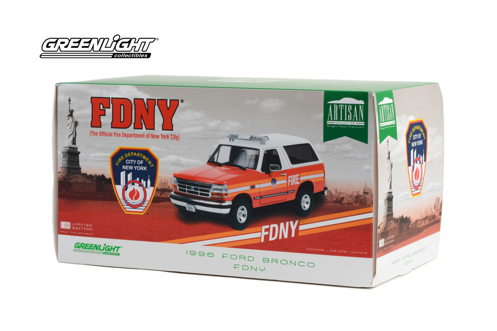 FDNY 1996 Ford Bronco, Red /White - Greenlight 19118 - 1/18 Scale Diecast Model Toy Car
