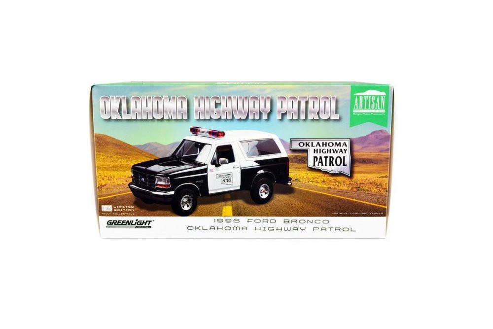 Oklahoma Highway Patrol 1996 Ford Bronco, Black/White - Greenlight 19114 - 1/18 Scale Diecast Car