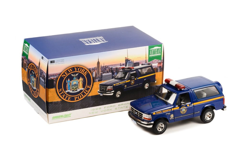 New York State Police 1996 Ford Bronco XLT - Greenlight 19121 - 1/18 Scale Diecast Car