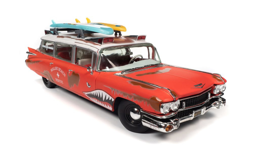 1959 Cadillac Eldorado Ambulance (Weathered), Red - Auto World AW312 - 1/18 Scale Diecast Car