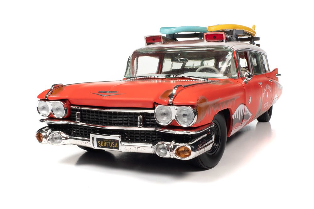 1959 Cadillac Eldorado Ambulance (Weathered), Red - Auto World AW312 - 1/18 Scale Diecast Car