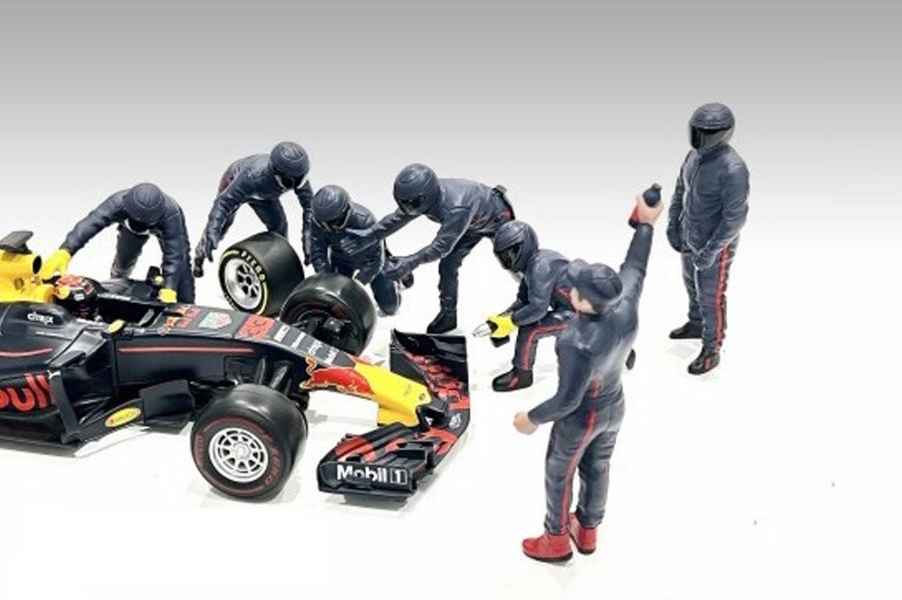 Formula One F1 Pit Crew Team Blue Set III, Blue - American Diorama 76558 - 1/18 Scale Figurine