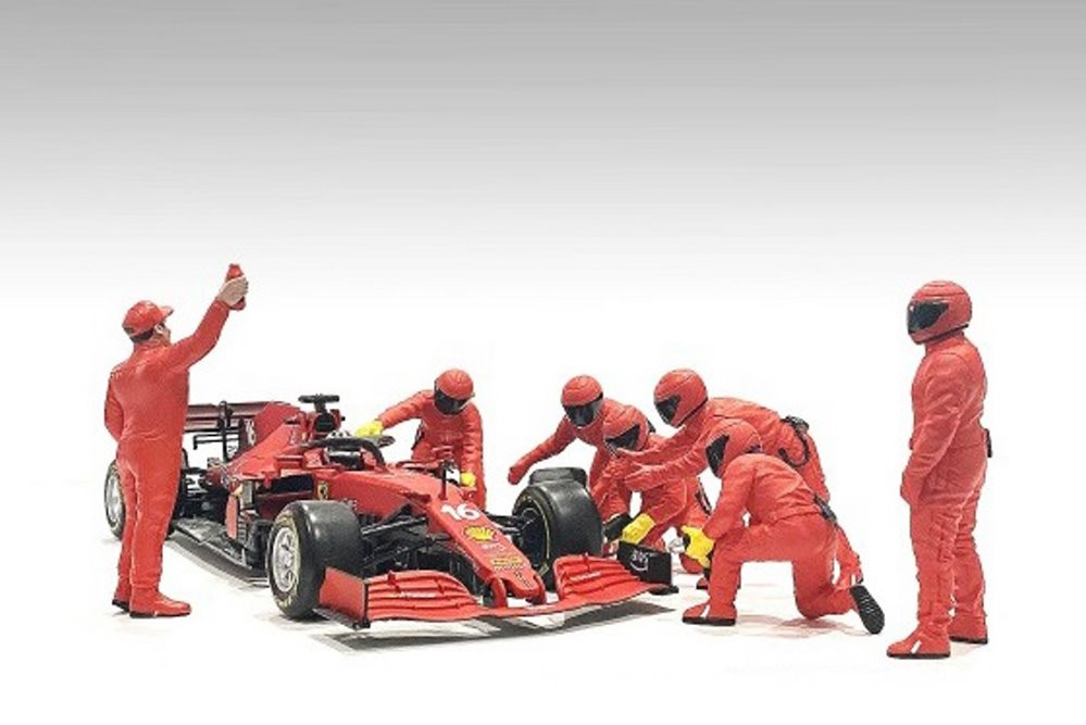 F1 GRAND PRIX SET (3台) Formula One F1 Pit Crew Team Red Set III, Red - American Diorama