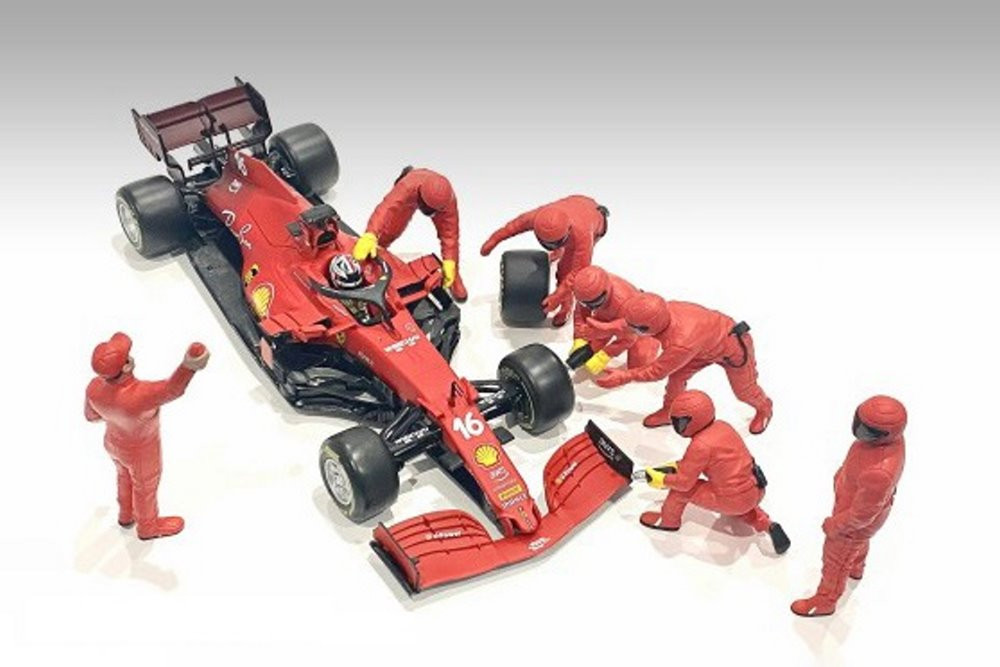 Formula One F1 Pit Crew Team Red Set III, Red - American Diorama 76556 - 1/18 Scale Figurine