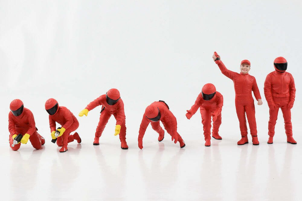 Formula One F1 Pit Crew Team Red Set III, Red - American Diorama 76556 - 1/18 Scale Figurine