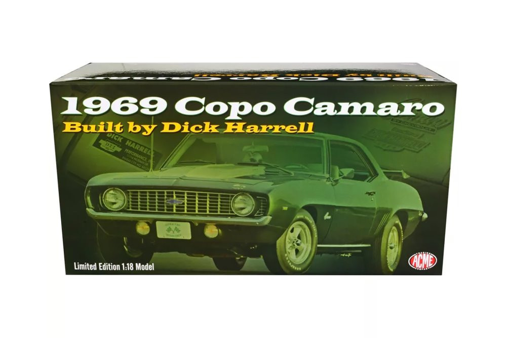 1969 Chevy Copo Camaro, Dark Green - Acme A1805724 - 1/18 Scale Diecast Model Toy Car