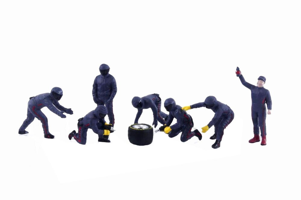 Formula One F1 Pit Crew Team Blue Set III, Blue - American Diorama 38390 - 1/43 Scale Figurines