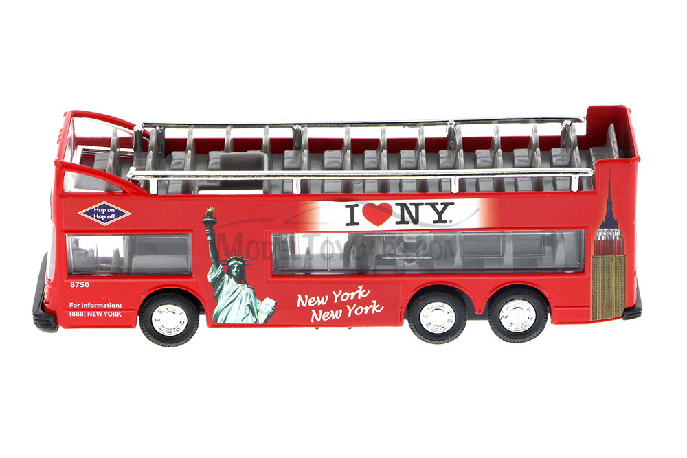 Box of 12 Diecast Model Cars - I Love New York 6 inches Double Decker Sightseeing Bus Open Top, Red, 6 Inch Scale