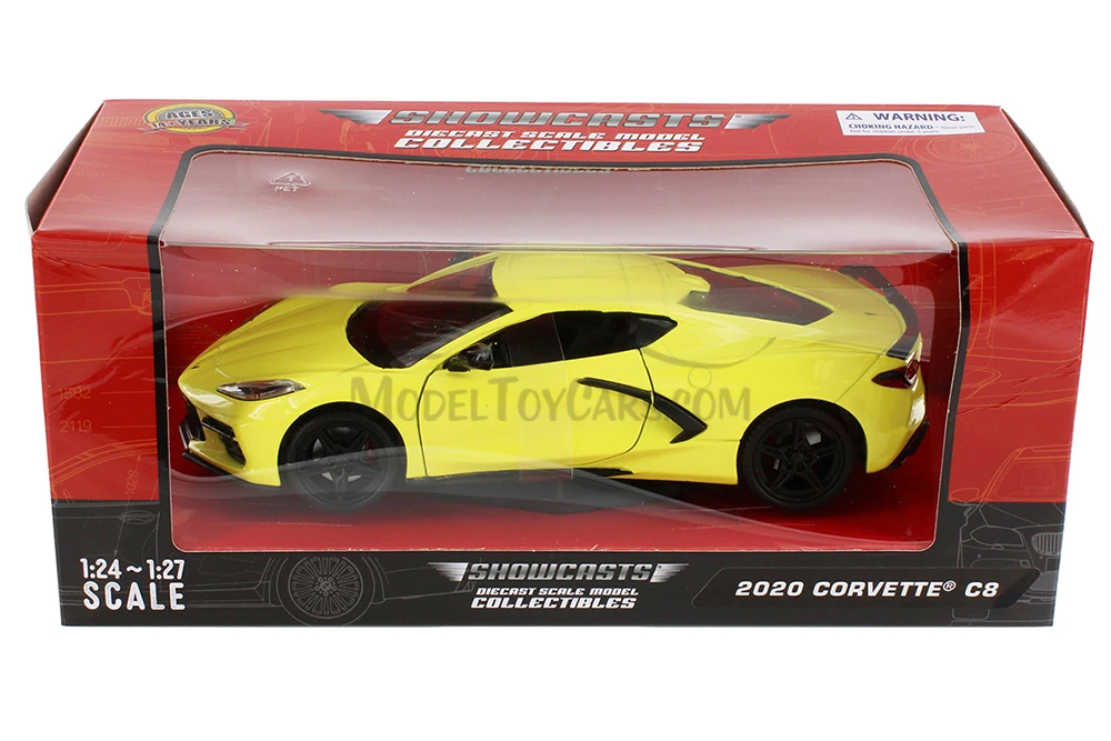 2020 Chevy Corvette C8 Stingray, Yellow - Showcasts 71360YL - 1/24 Scale Diecast Model Toy Car