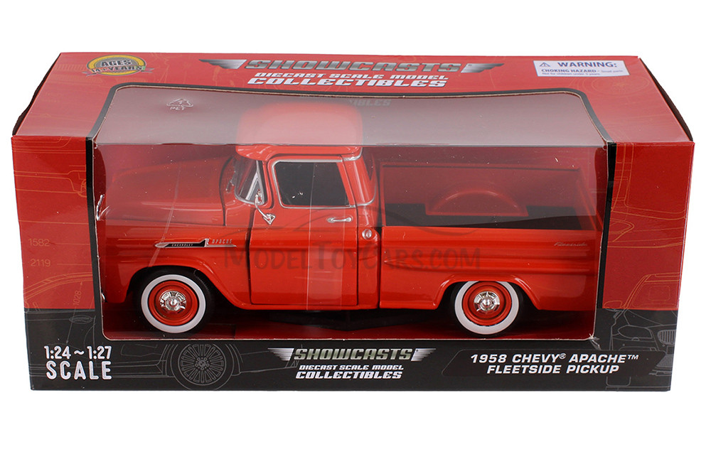 1958 Chevy Apache Fleetside Pickup, Orange - Showcasts 71311OR - 1/24 Scale Diecast Model Toy Car