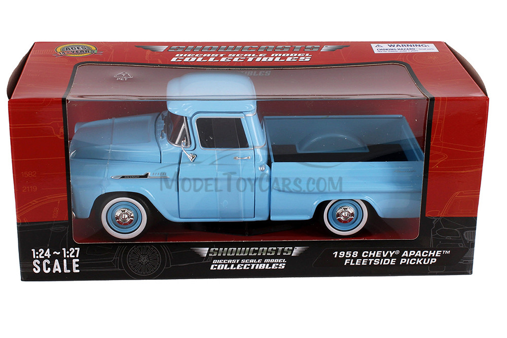 1958 Chevy Apache Fleetside Pickup, Light Blue - Showcasts 71311BU