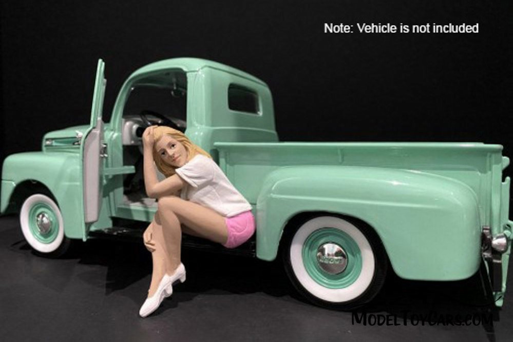 Car Girl in Tee Madee Figure, White and Pink - American Diorama 38239 - 1/18 scale Figurine - Diorama Accessory