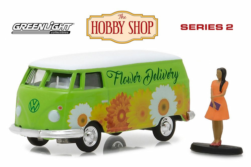 1976 Volkswagen Type 2 Panel Van, Green w/ Decals - Greenlight 97020B/48 - 1/64 Scale Diecast Car