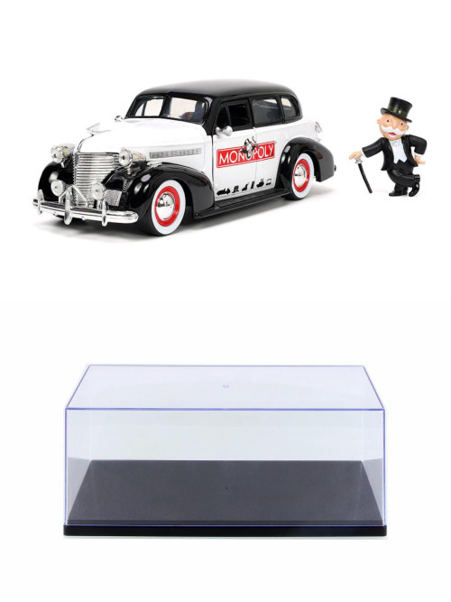 Diecast Car w/Display Case - 1939 Chevy Master Deluxe w/Mr. Monopoly Figure, Monopoly - Jada Toys 33230 - 1/24 scale Diecast Car