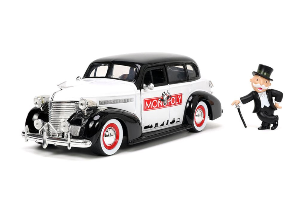 1939 Chevy Master Deluxe w/Mr. Monopoly Figure, Monopoly - Jada Toys 33230  - 1/24 scale Diecast Car