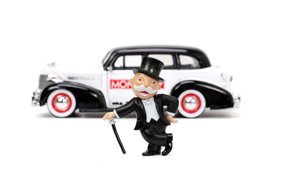 1939 Chevy Master Deluxe w/Mr. Monopoly Figure, Monopoly - Jada Toys 33230  - 1/24 scale Diecast Car