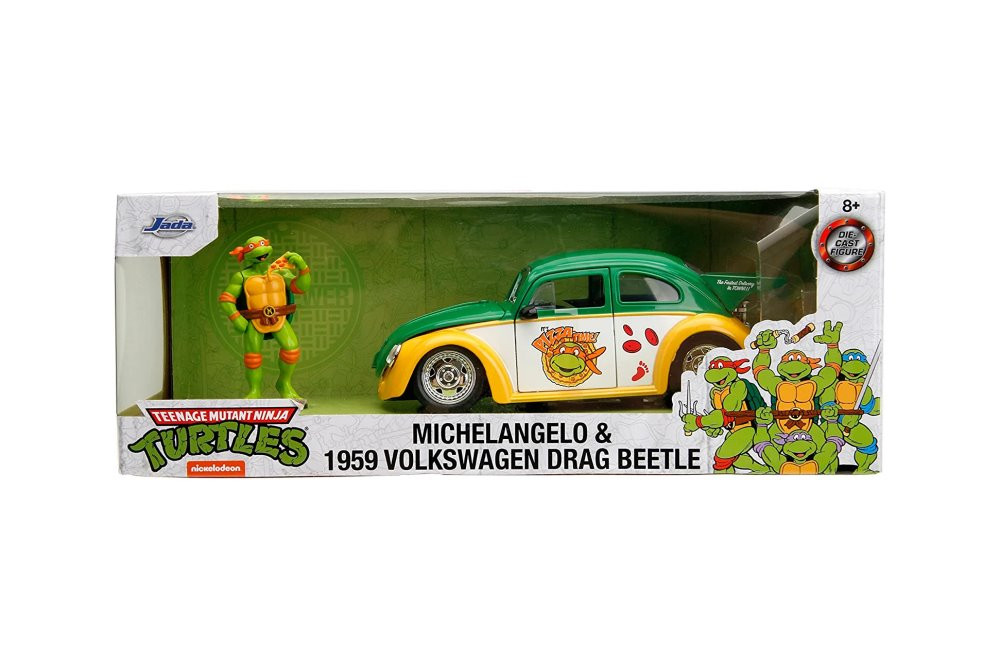 1959 Volkswagen Drag Beetle w/ Michelangelo Figure, TMNT - Jada Toys 33741 - 1/24 Scale Diecast Car