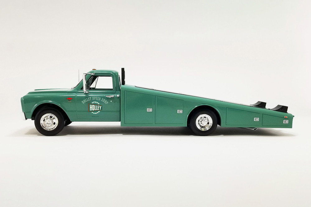 1967 Chevy C30 Ramp Truck "Holley Speed Shop", Green - Acme A1801707GH - 1/18 Scale Diecast Car