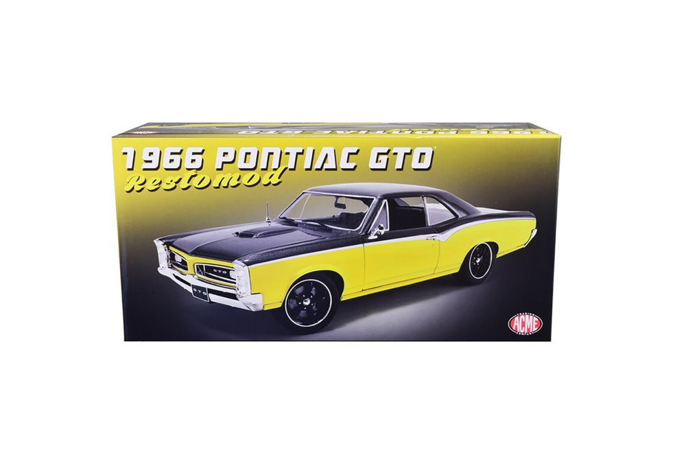 1966 Pontiac GTO "Restomod", Yellow /Black - Acme A1801219 - 1/18 Scale Diecast Model Toy Car