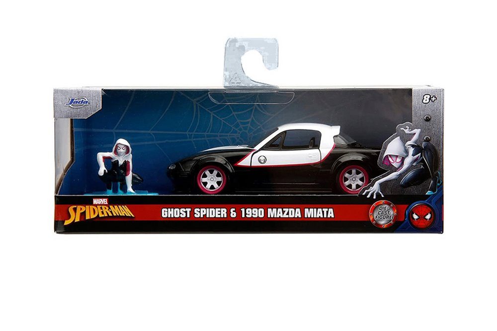 1990 Mazda Miata w/Ghost Spider Figure, Spiderman - Jada Toys 33662/12 - 1/32 Scale Diecast Car