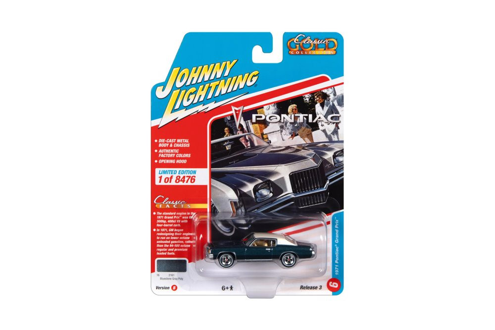 1971 Pontiac Grand Prix, Blue - Johnny Lightning JLSP283/24B - 1/64 Scale Diecast Model Toy Car