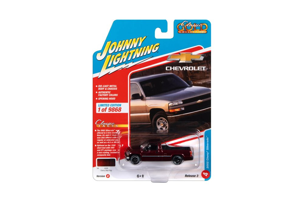 2002 Chevy Silverado, Red - Johnny Lightning JLSP281/24B - 1/64 Scale Diecast Model Toy Car