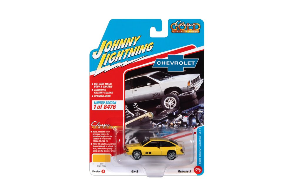 1981 Chevy Citation X-11, Yellow - Johnny Lightning JLSP280/24B - 1/64 Scale Diecast Model Toy Car