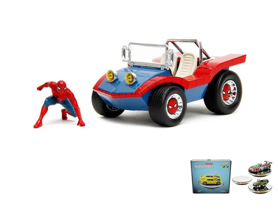 Diecast Car w/Display Turntable - Buggy w/Spider-Man Figure, Marvel Comics - 1/24 Scale Diecast Car