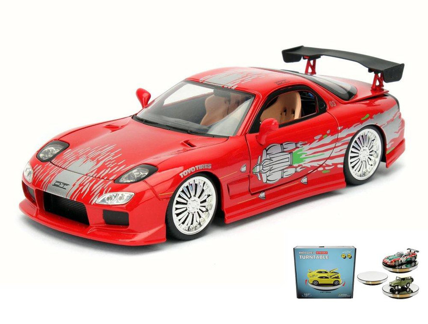 Diecast Car w/Display Turntable - Dom's Mazda RX-7 F8, Red - Jada 98338 - 1/24 Scale Diecast Car