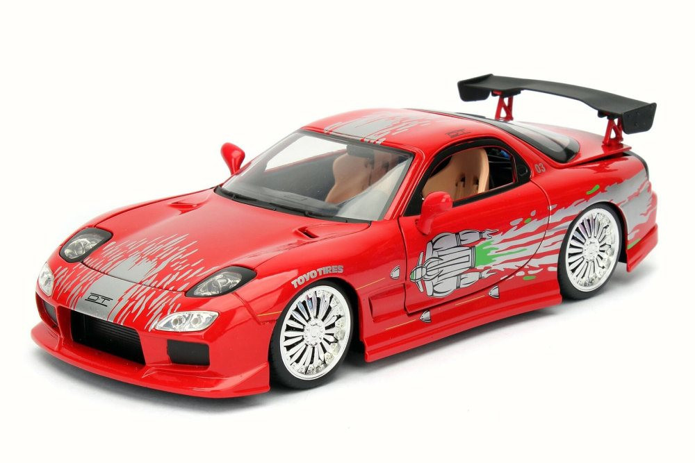 Diecast Car w/Display Turntable - Dom's Mazda RX-7 F8, Red - Jada 98338 - 1/24 Scale Diecast Car