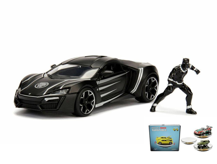 Diecast Car w/Display Turntable - Lykan Hypersport w/ Black Panther figure - 1/24 Scale Diecast Car