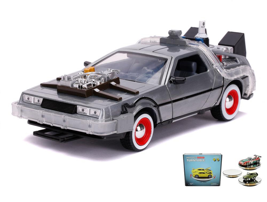 Diecast Car w/Display Turntable - DeLorean Time Machine w/ Lights, BTF III - 1/24 scale Diecast Car