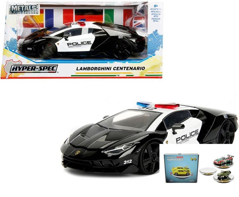 Diecast Car w/Display Turntable - Lamborghini Centenario Police, Jada Toys - 1/24 scale Diecast Car