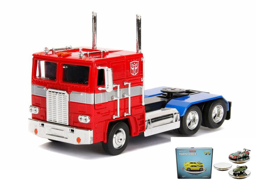 Diecast Car w/Display Turntable - Optimus Prime, Transformers G1 - Jada- 1/24 scale Diecast Car