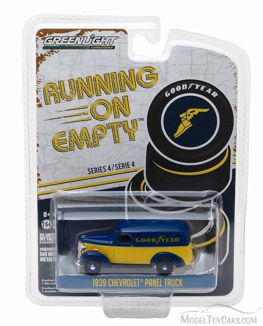 1939 Chevy Panel Truck Goodyear Tires, Blue w/Yellow - Greenlight 41040/48 - 1/64 Scale Diecast Car